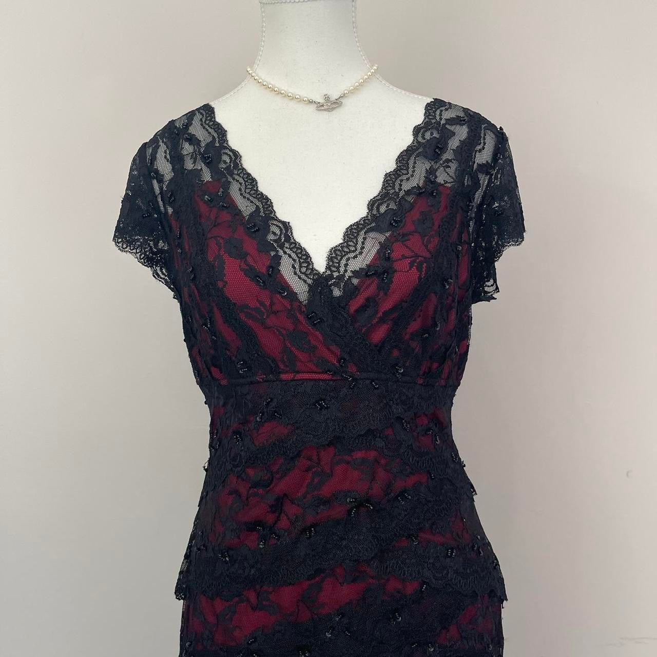 Vintage Layered Black Lace Midi Dress