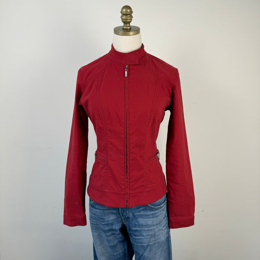Red Fitted Moto Jacket