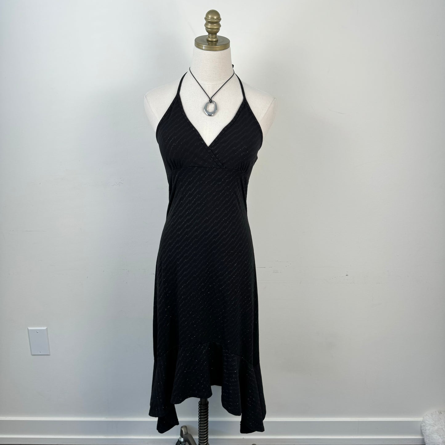 Black Halter Babydoll Midi Dress