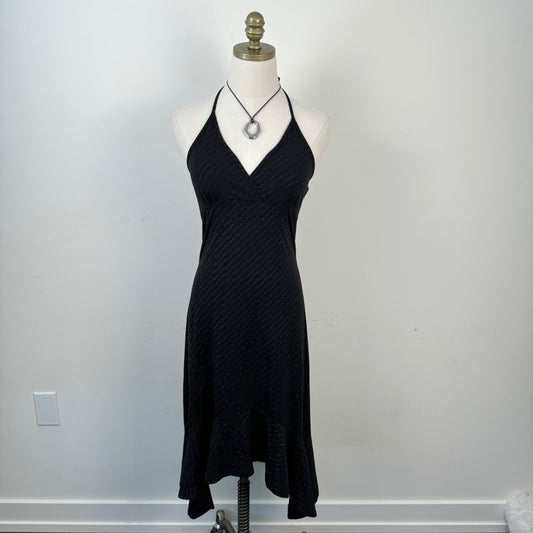 Black Halter Babydoll Midi Dress
