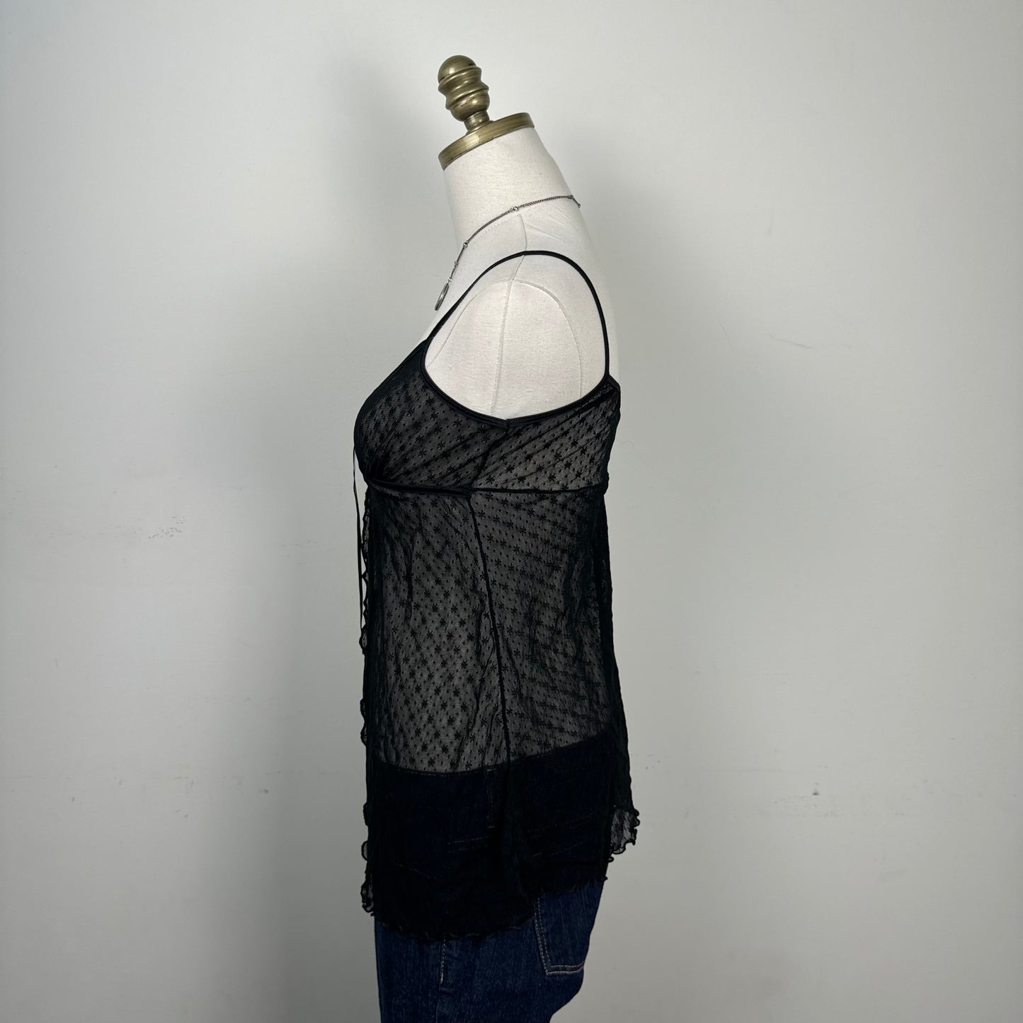 Black Mesh Lace Tie Front Cami