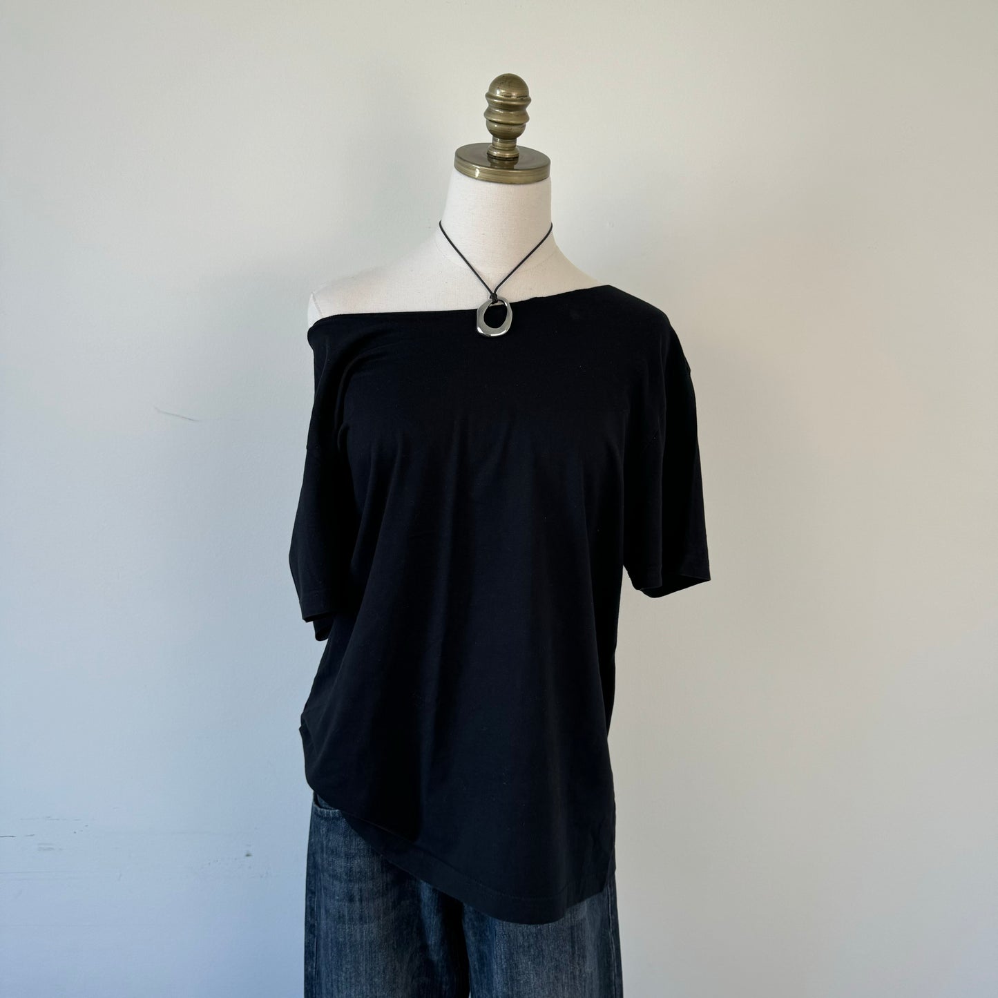 Oversized Off Shoulder Black Top