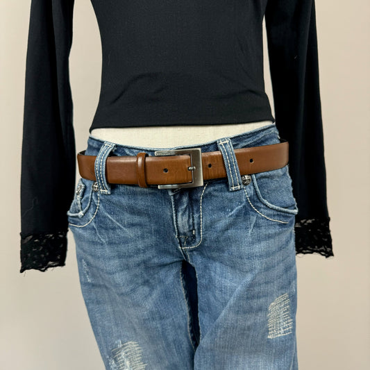 Tommy Brown Silver Buckle Leather Belt