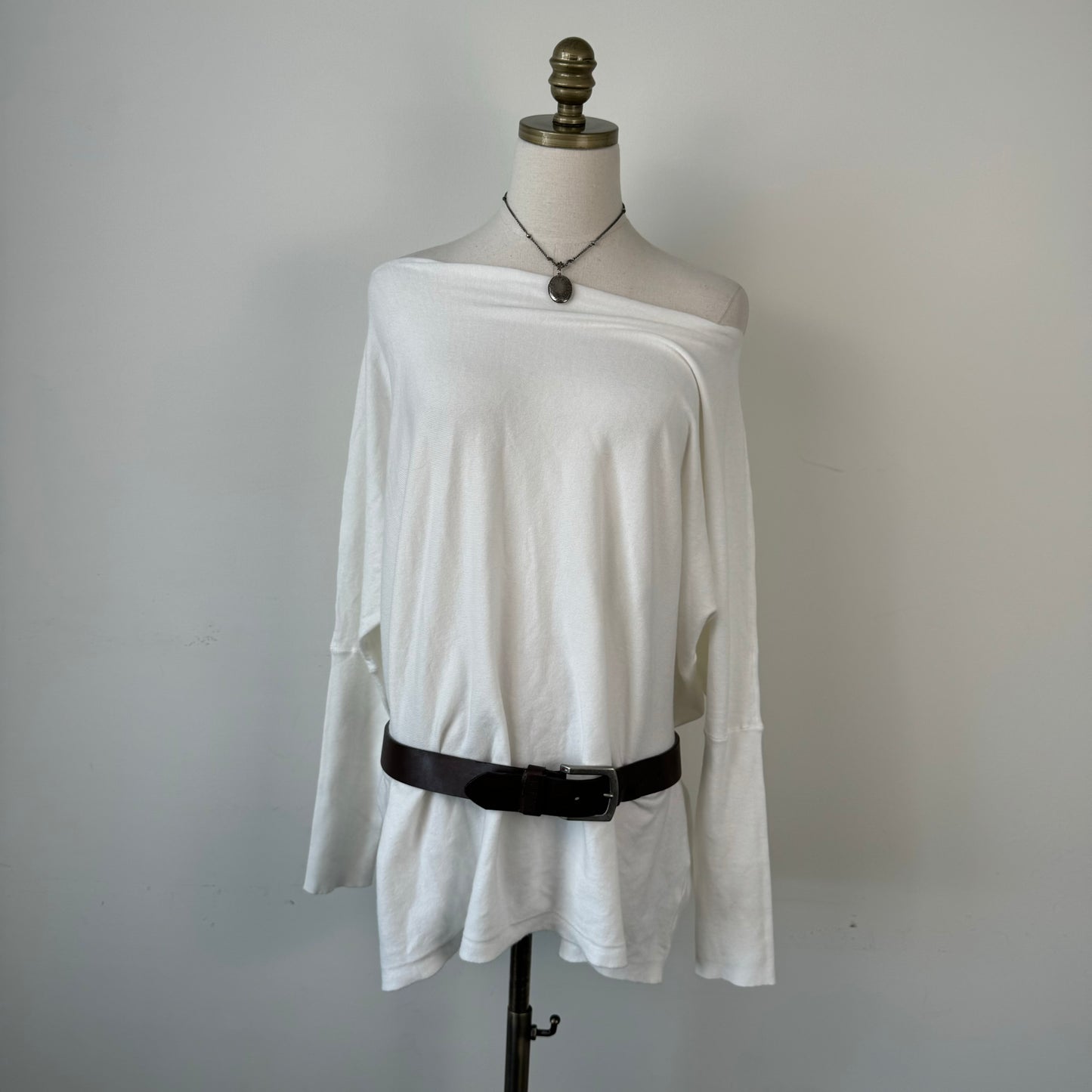Oversized Off Shoulder White Knit Sweater