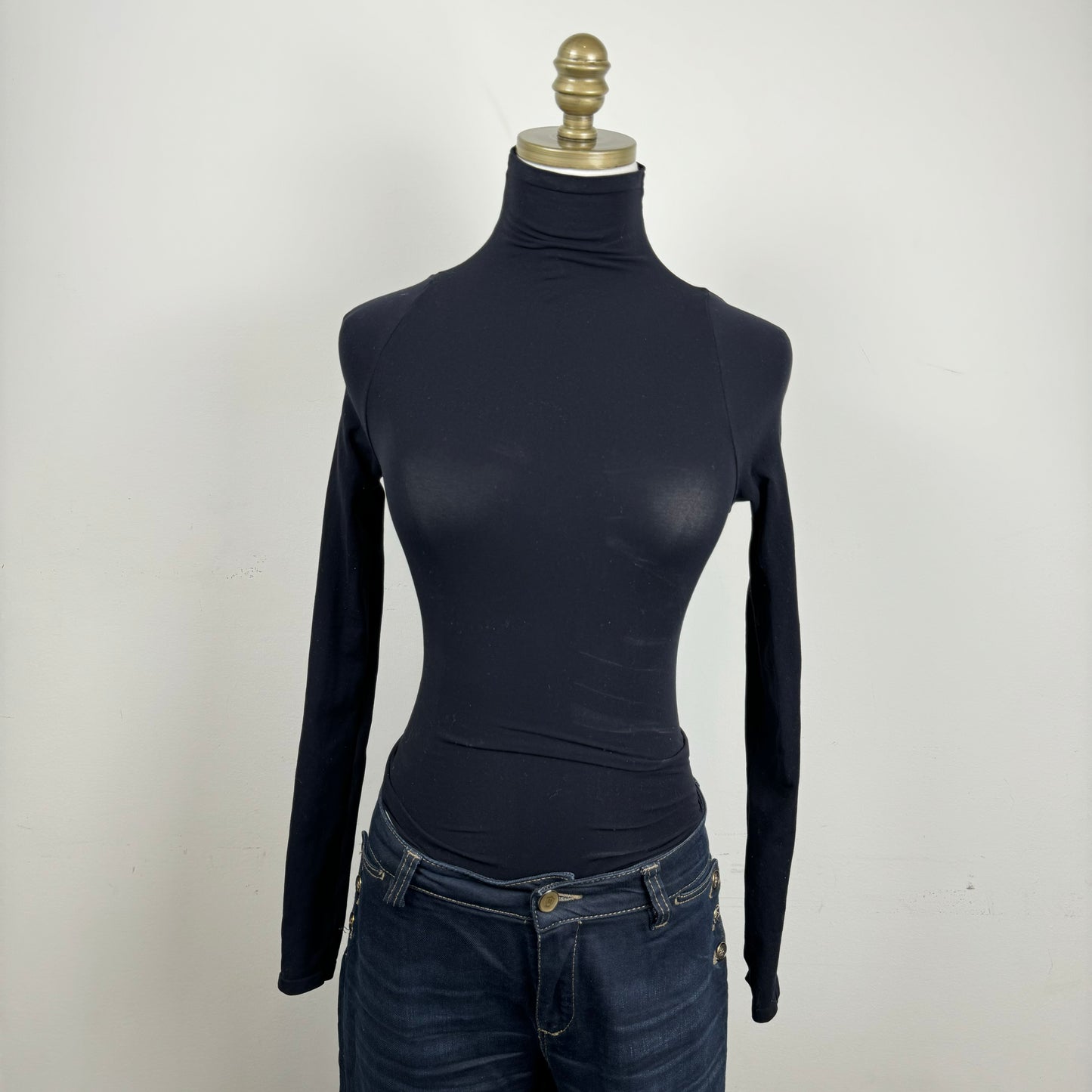 Black Fitted Turtleneck Bodysuit Long Sleeve Top