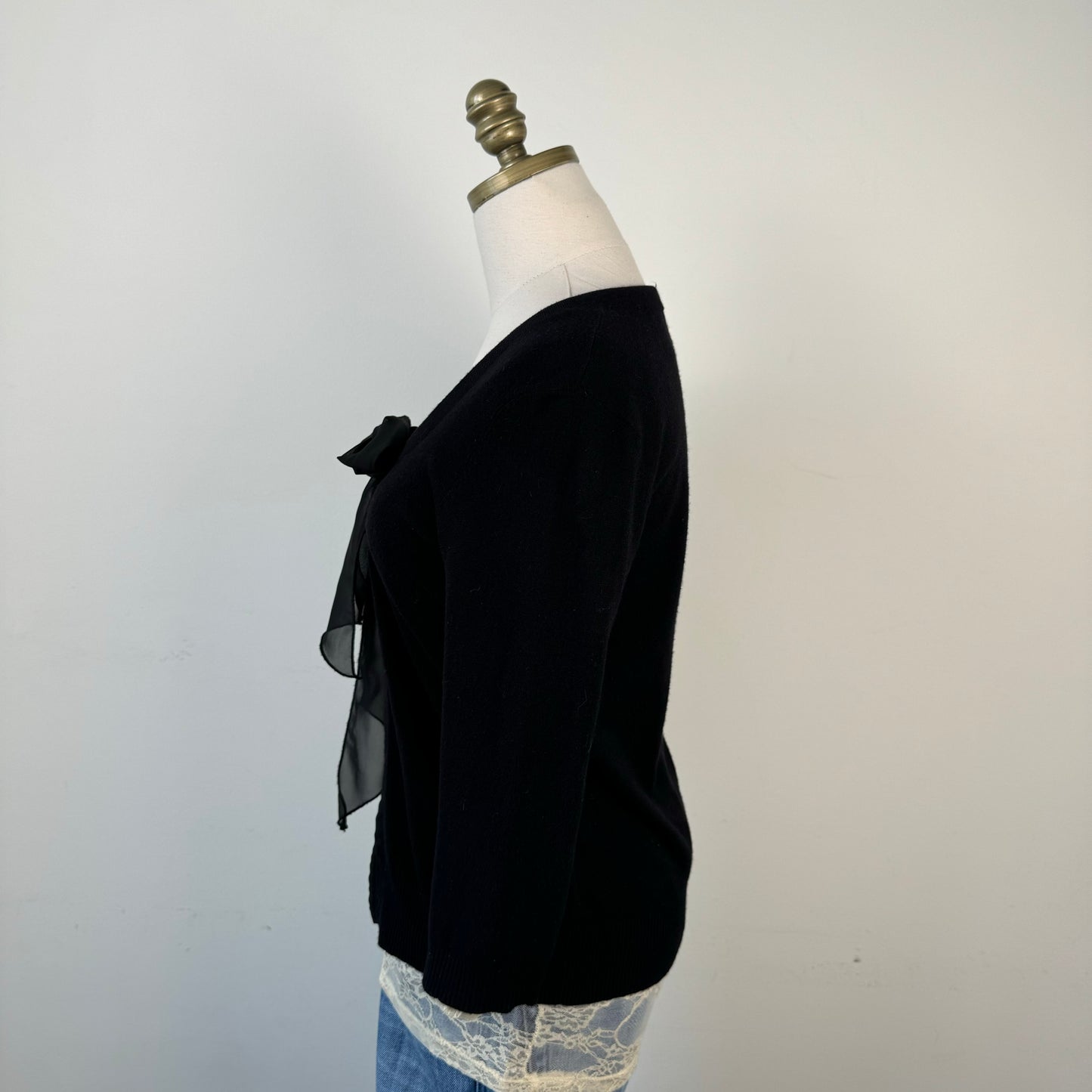 Black Open Front Chiffon Tie Up Sweater
