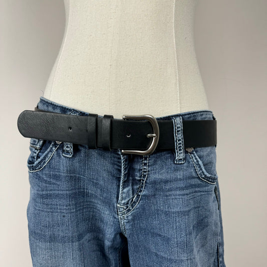 Black Leather Silver Buckle Belt