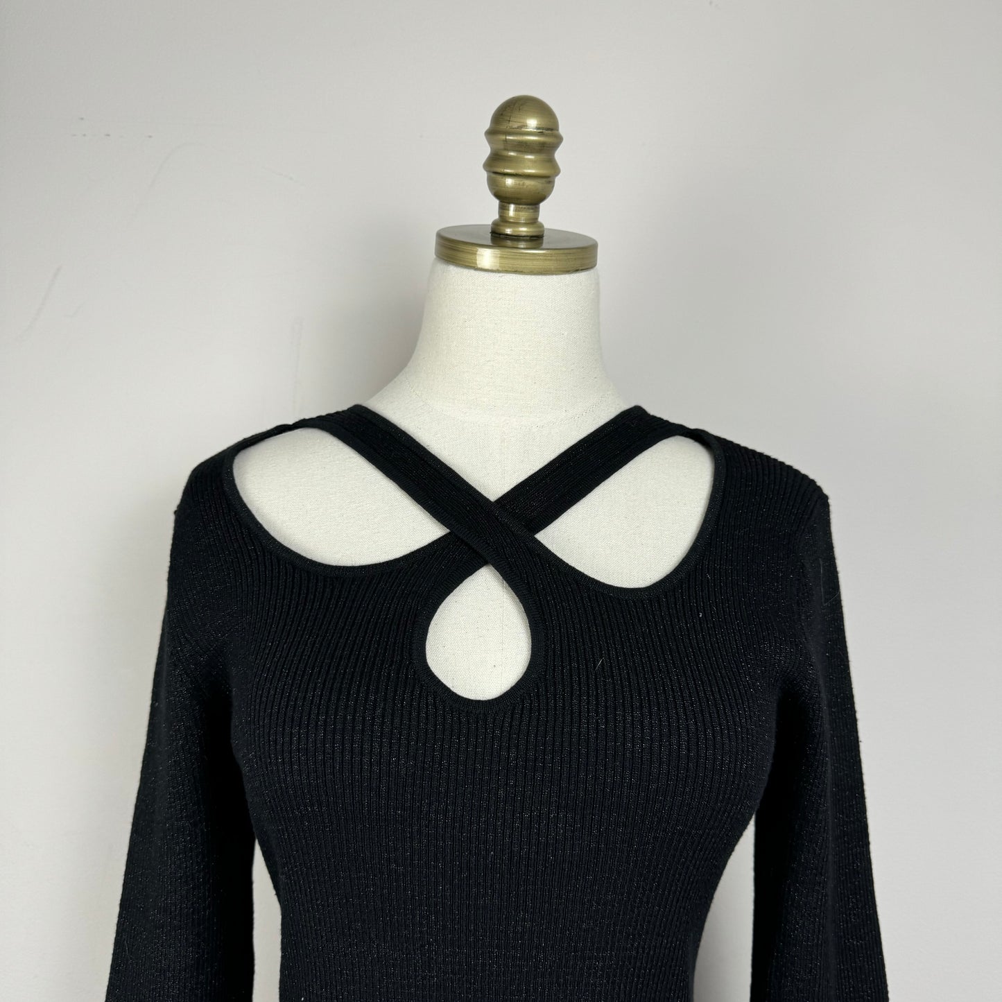 DKNY Black Ribbed Knit Cutout Sweater