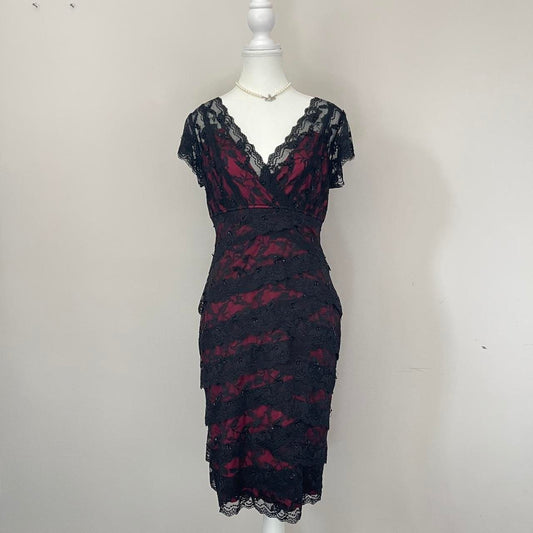 Vintage Layered Black Lace Midi Dress