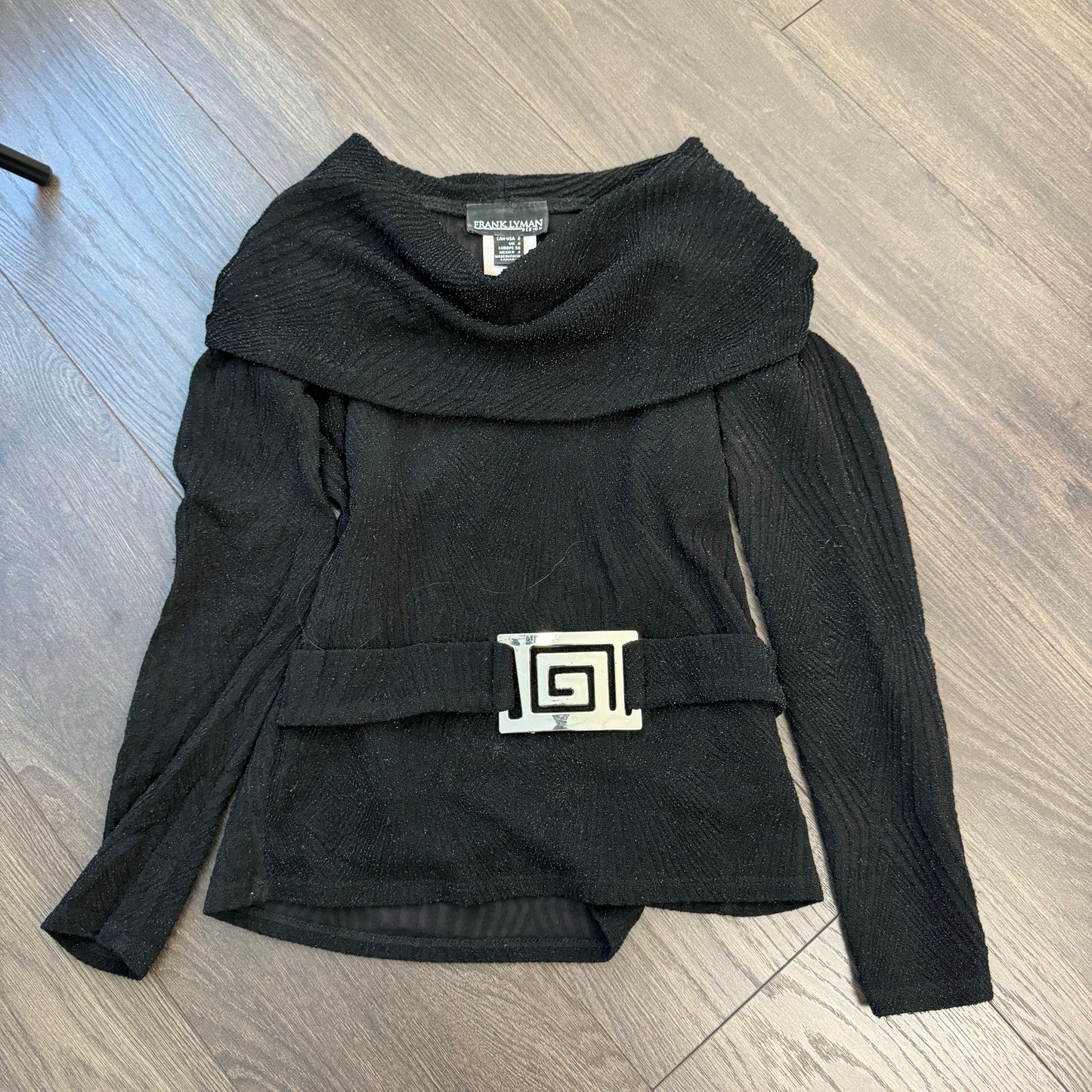 Black Off Shoulder Buckled Sweater