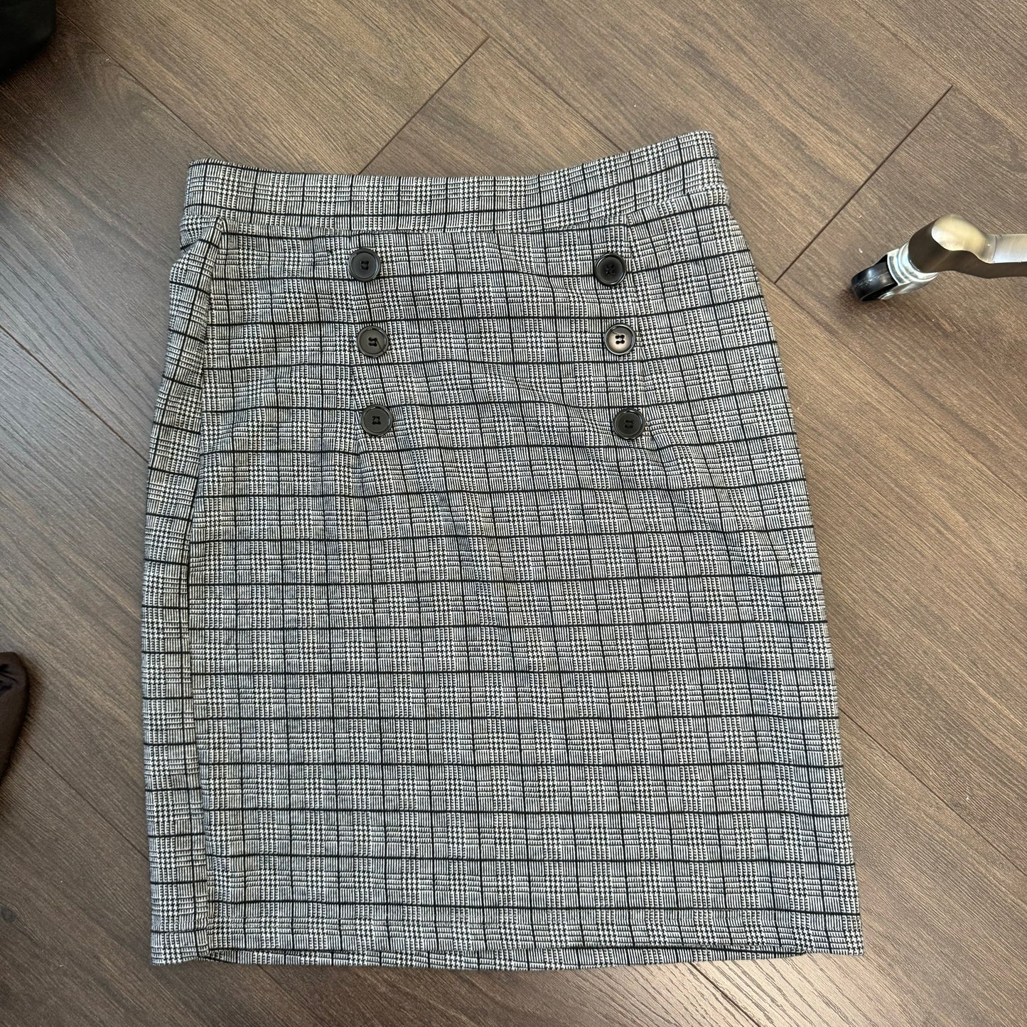 Grey Plaid Midi Skirt