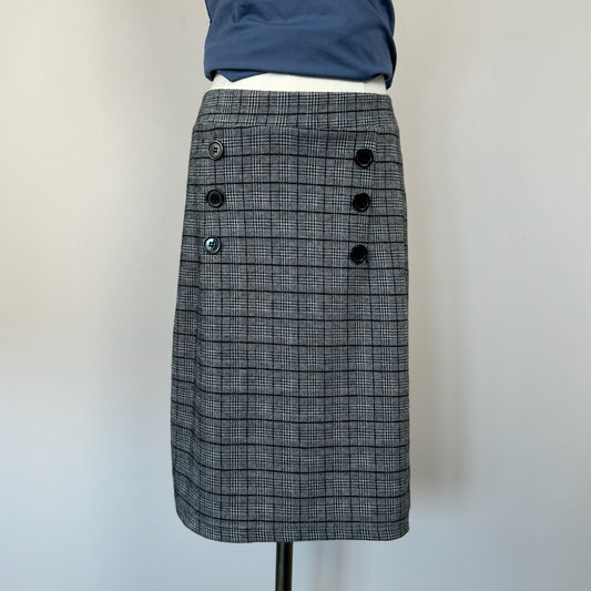 Grey Plaid Knit Midi Skirt