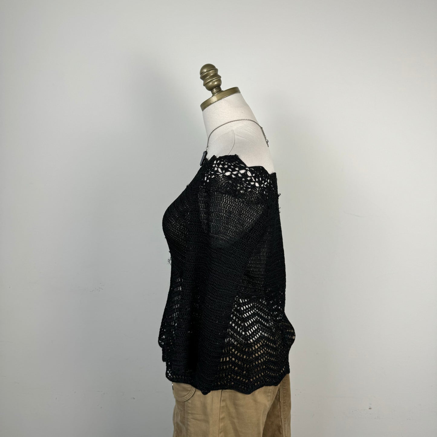 Vintage Black Open Knit Top