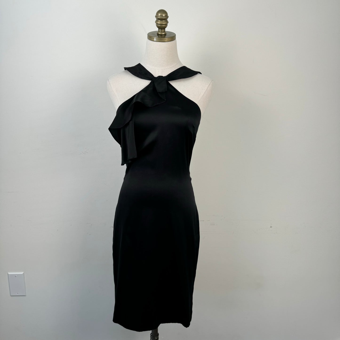 Marciano Silk Halter Neck Ruffle Midi Dress