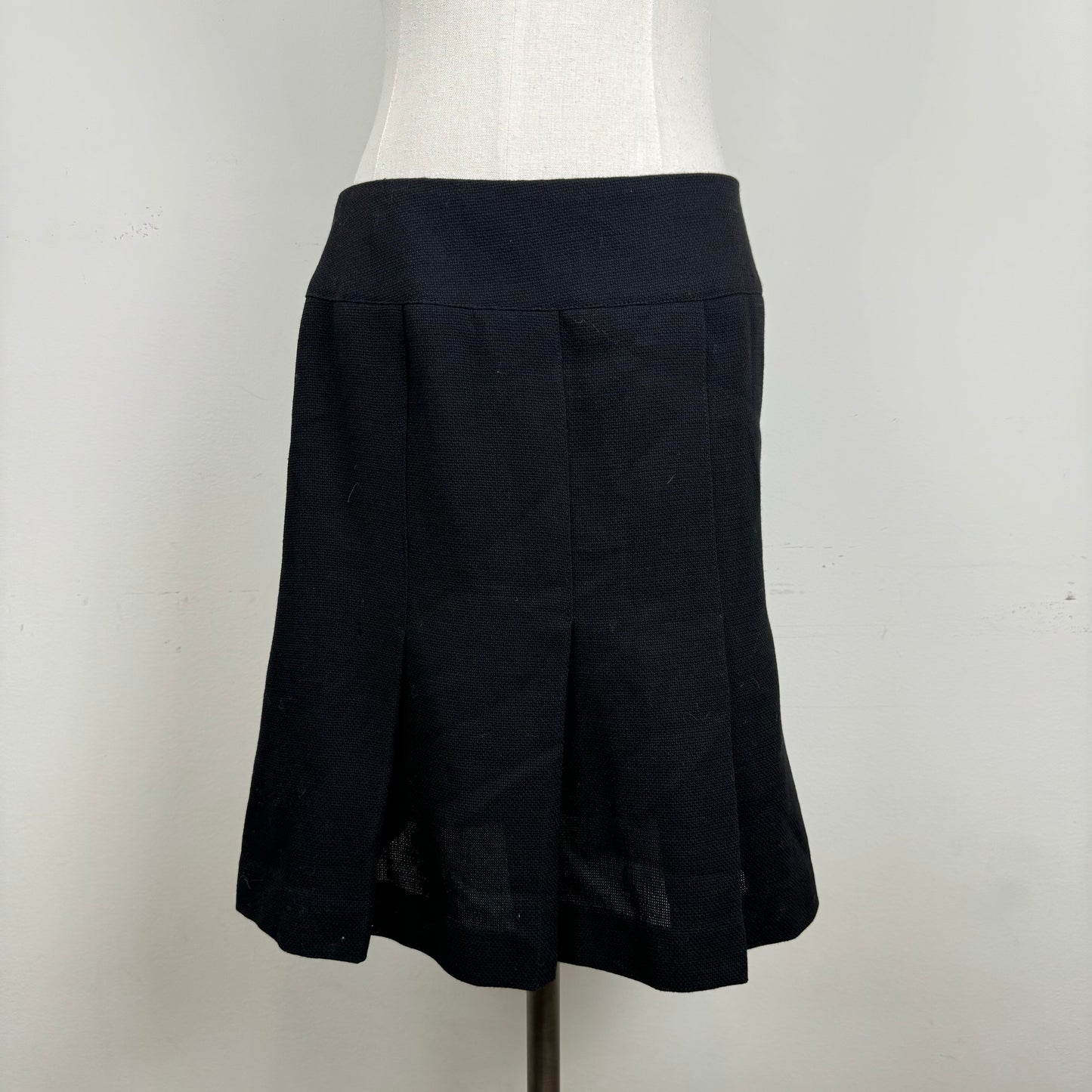 Vintage Black Wool Pleated Midi Skirt