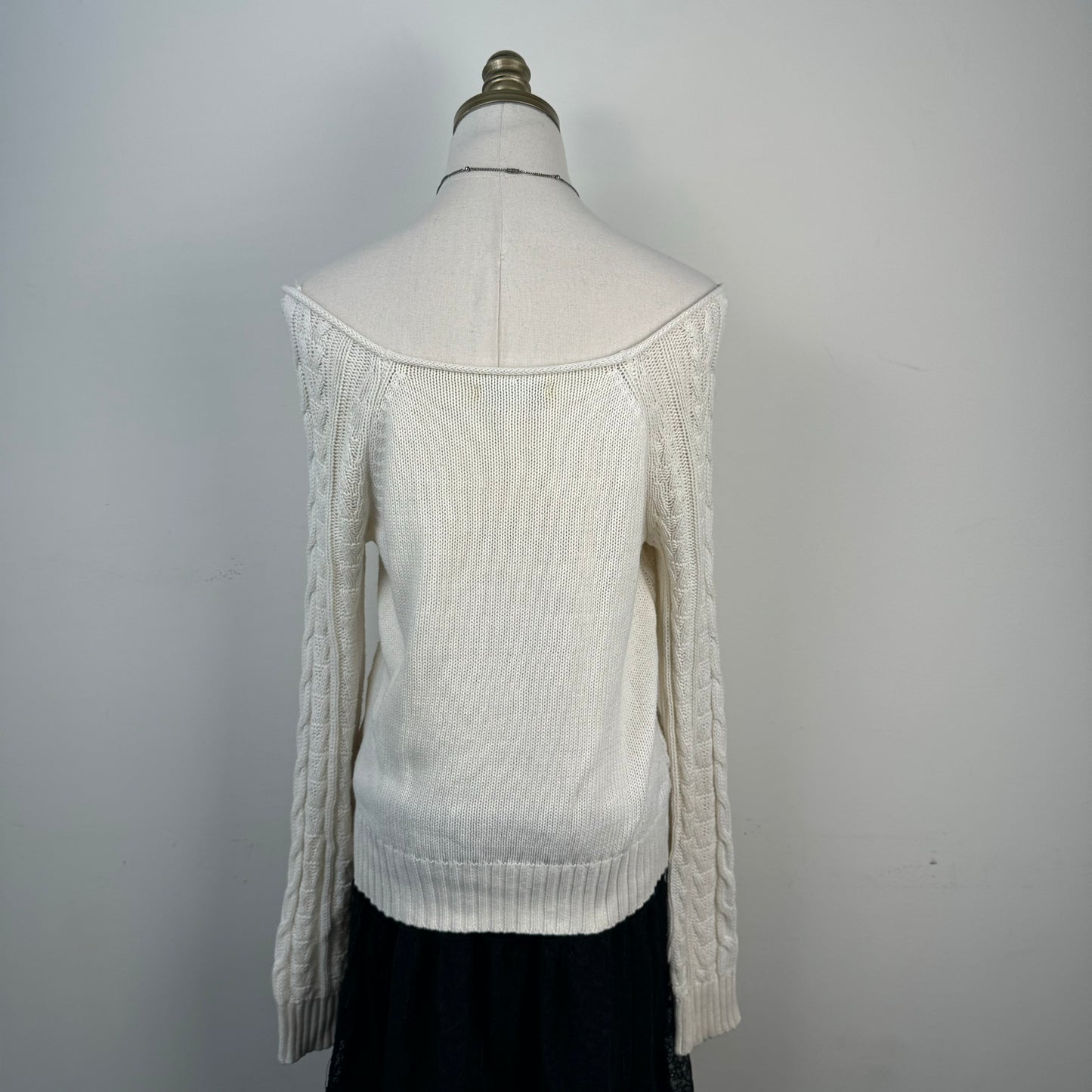 Cream Boat Neck Cable Knit Sweater