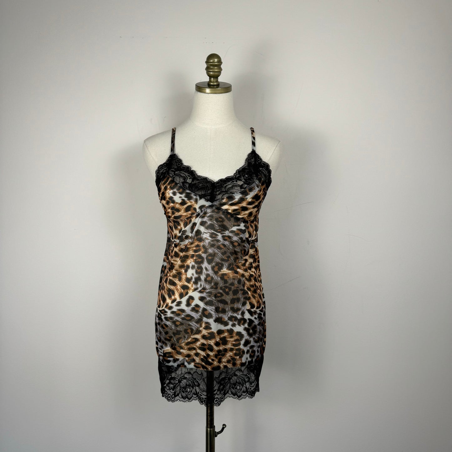 Leopard Print Lace Trim Babydoll Top