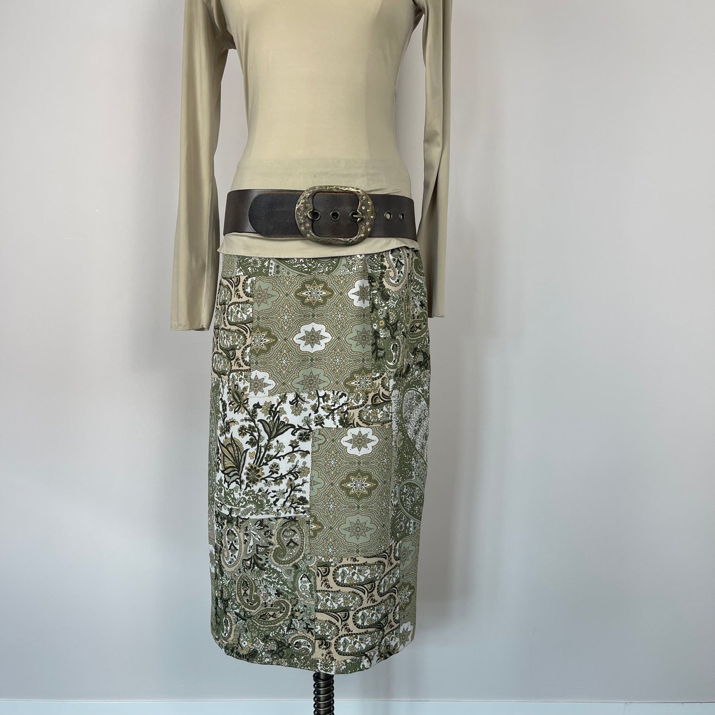 Green Paisley Print Chiffon Midi Skirt