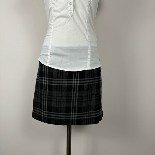 Grey and Black Plaid Mini Skirt