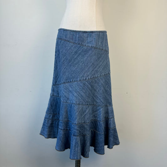 DKNY Tiered Denim Midi Skirt