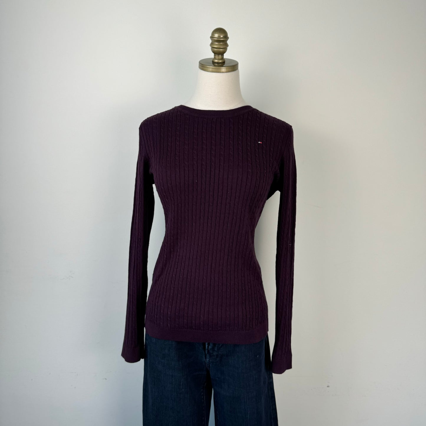 Tommy Purple Fitted Cable Knit Sweater