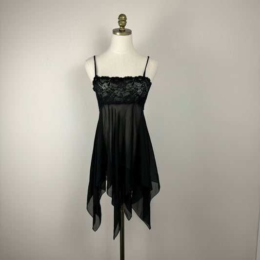 Black Lace Chiffon Asymmetric Slip Dress