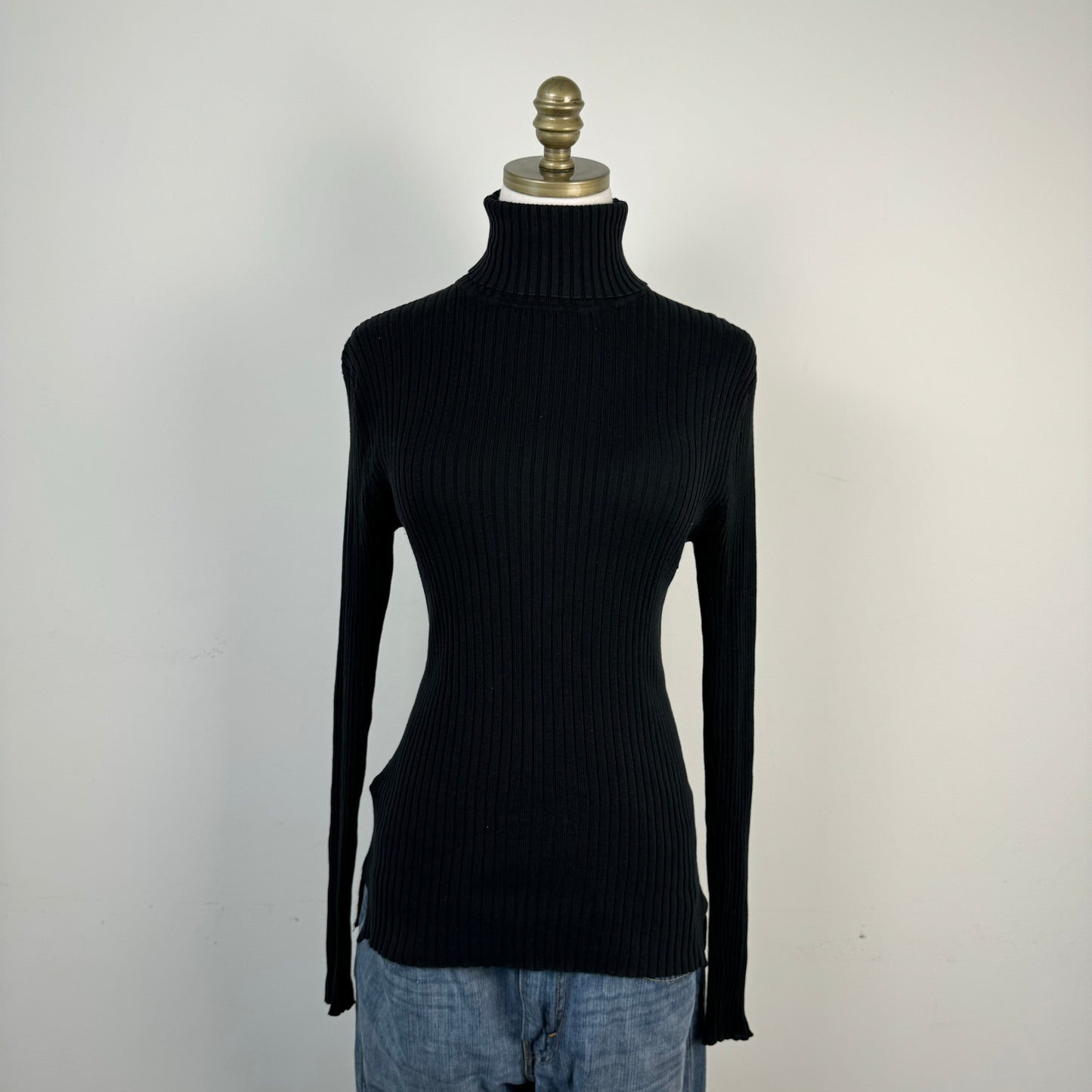 Silk Cotton Blend Fitted Turtleneck Sweater