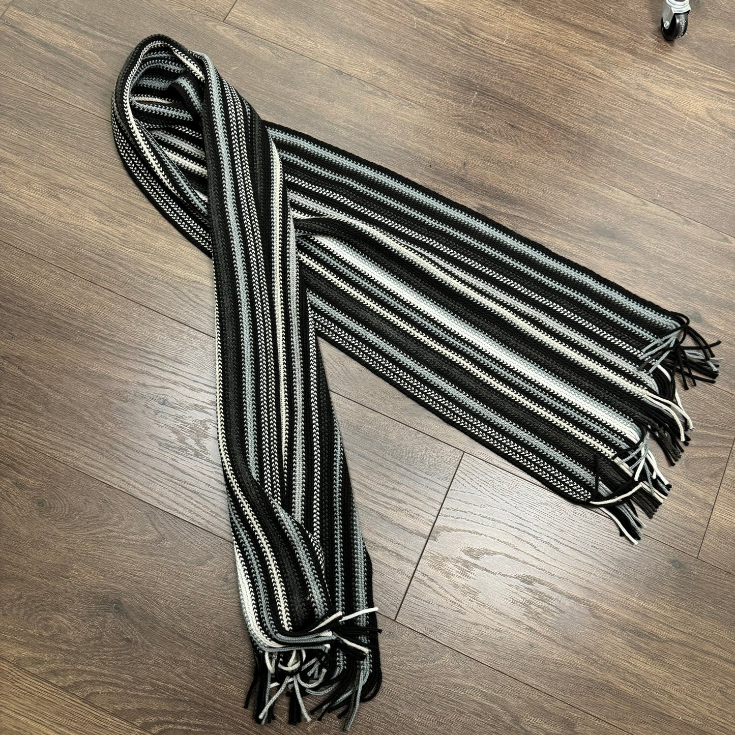 Danier Black and Grey Striped Knit Scarf