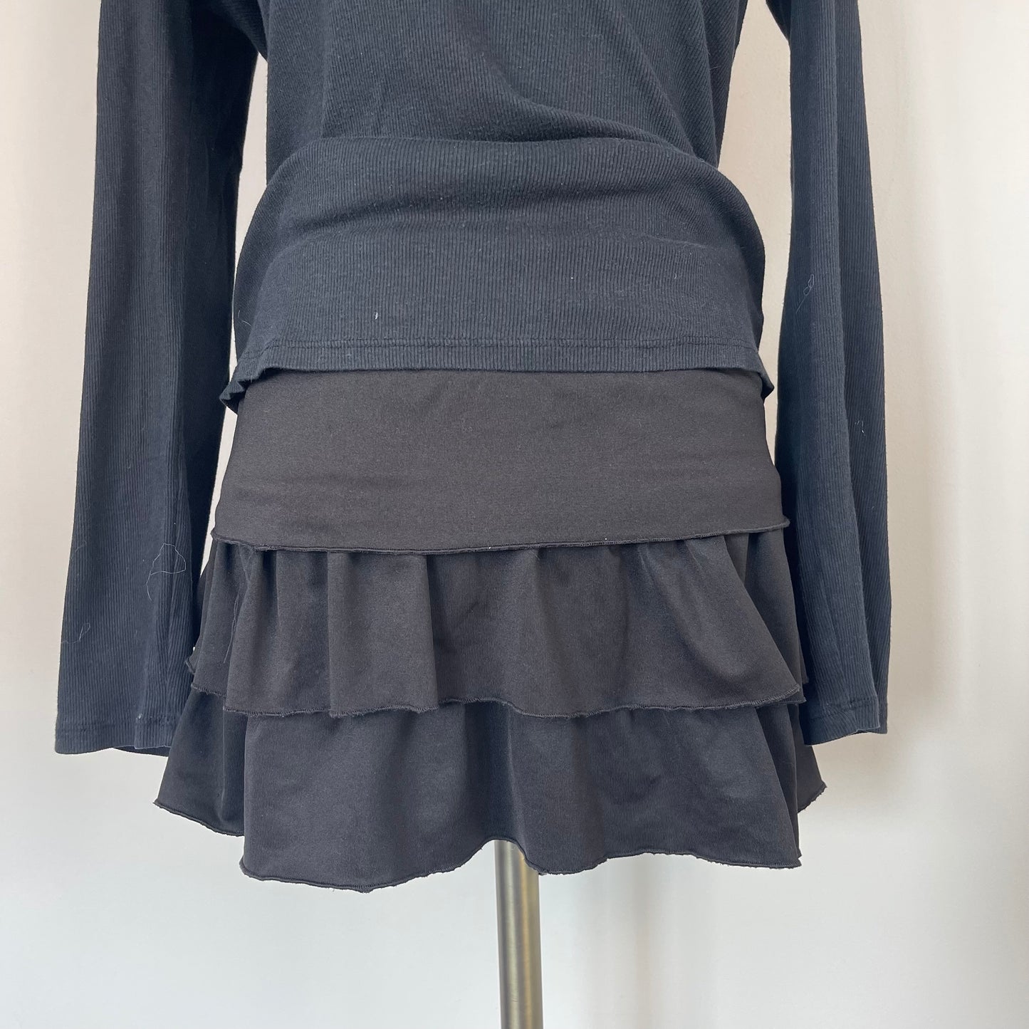 Black Ruffled Drop-Waist Mini Skirt