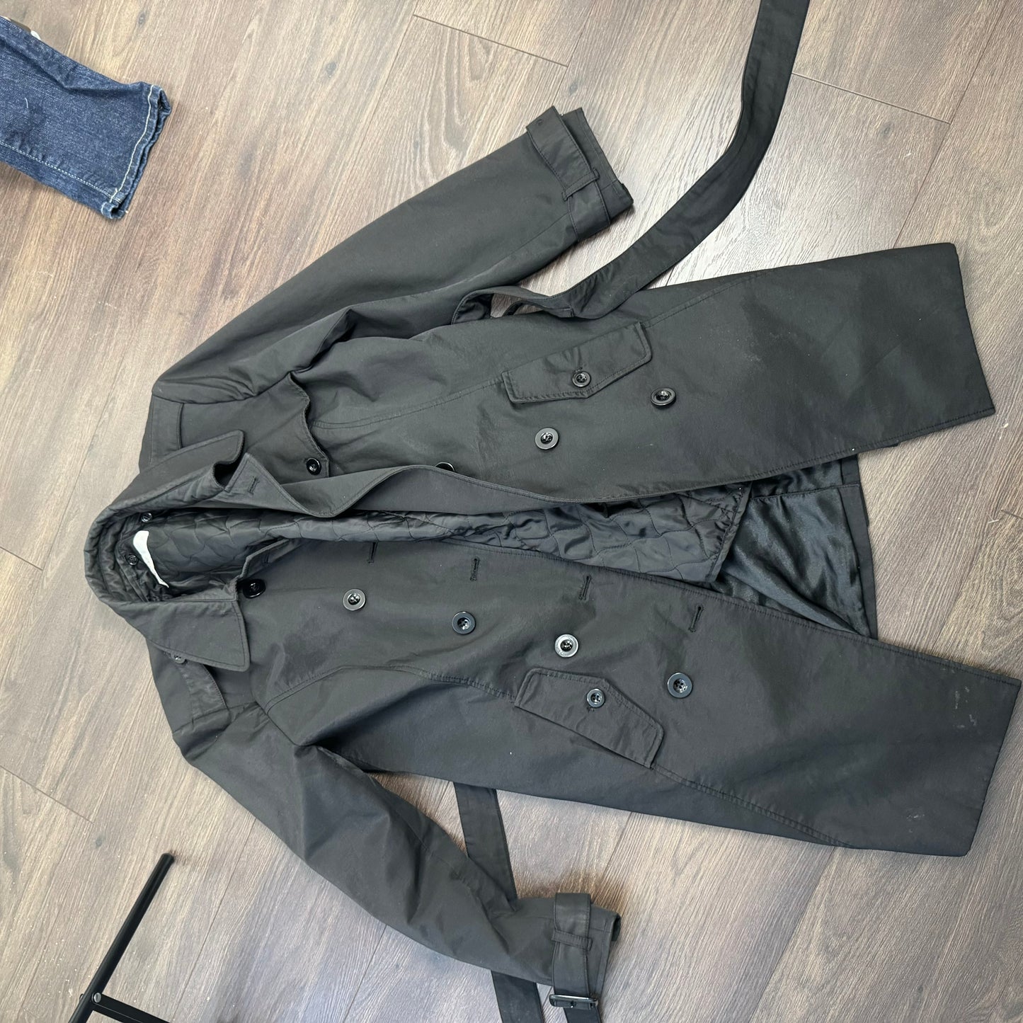Vintage Black Double Breasted Trench Coat