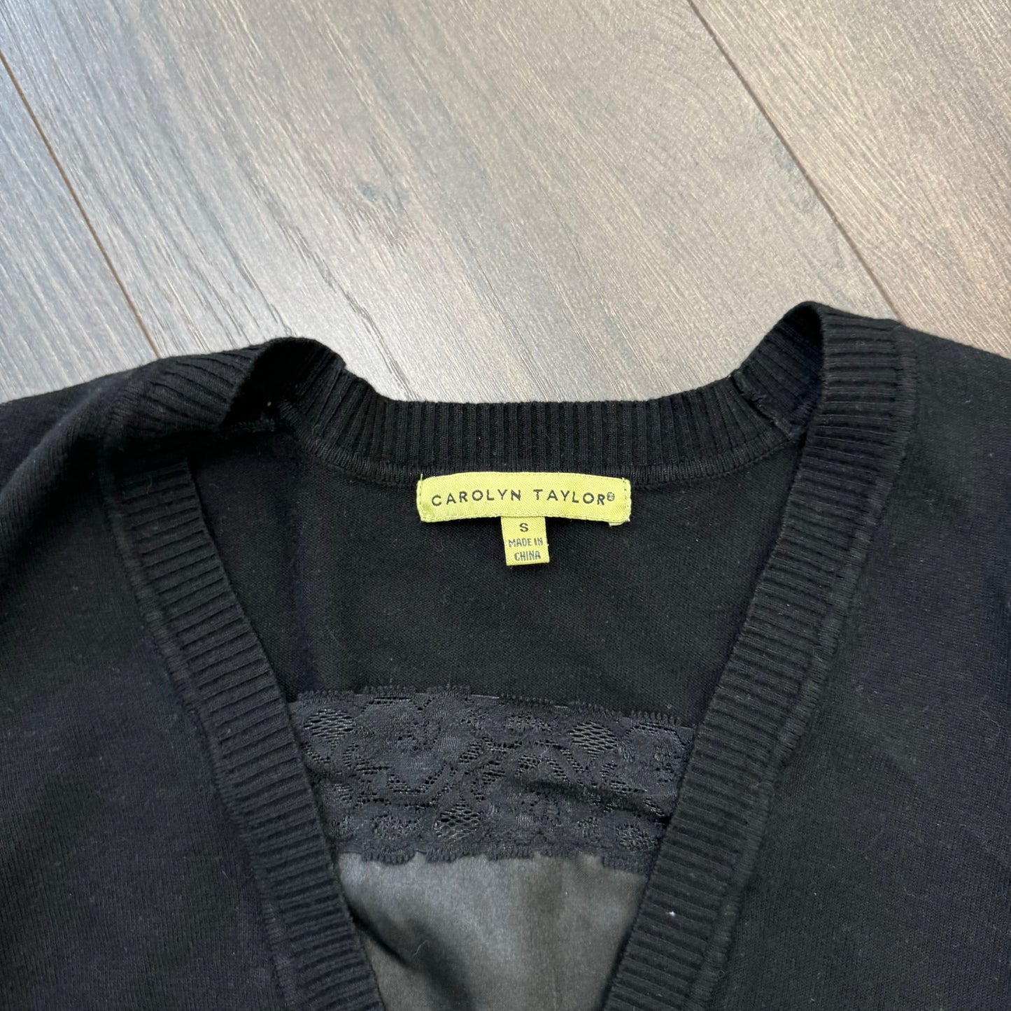 Black Knit Silky Lace Trim Top