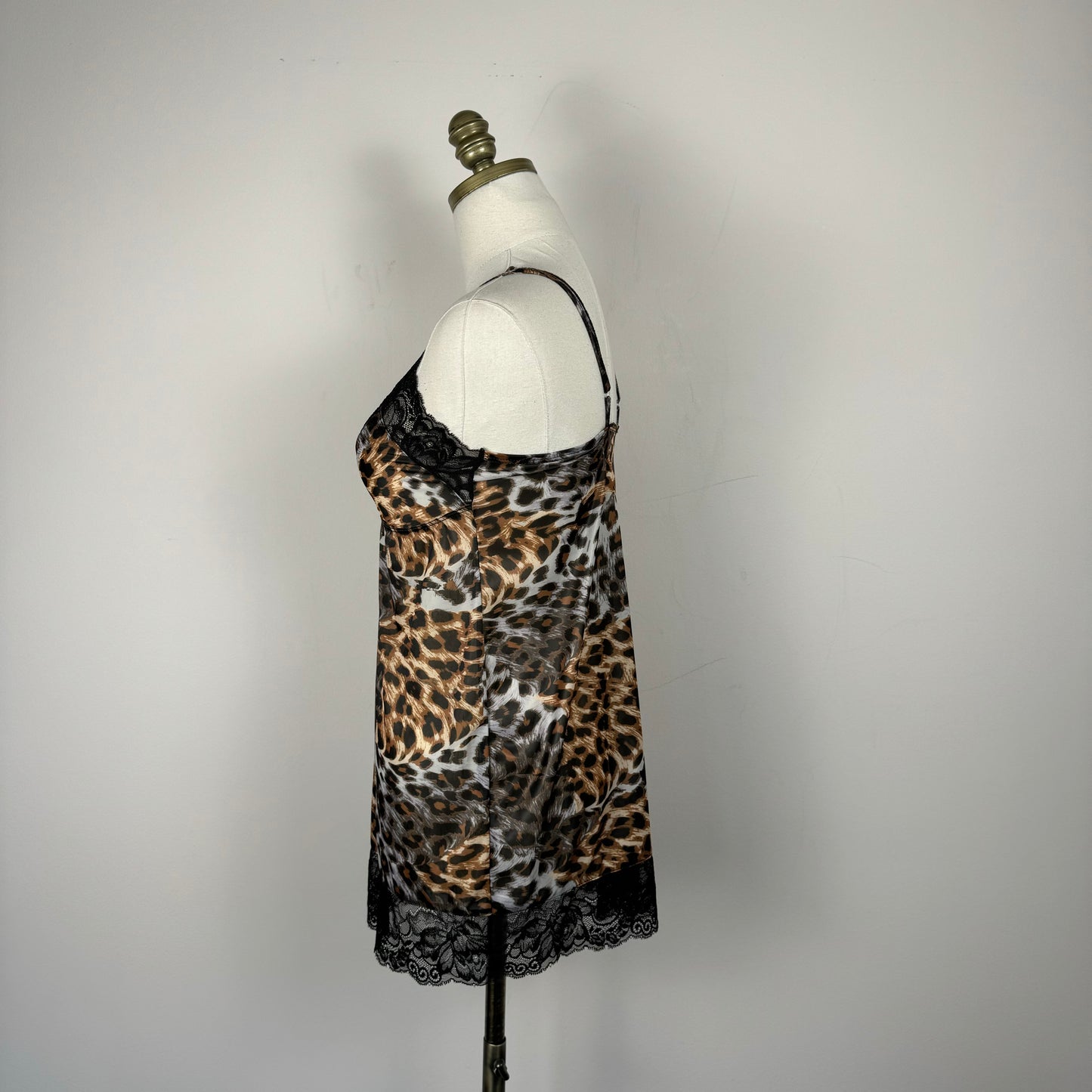 Leopard Print Lace Trim Babydoll Top