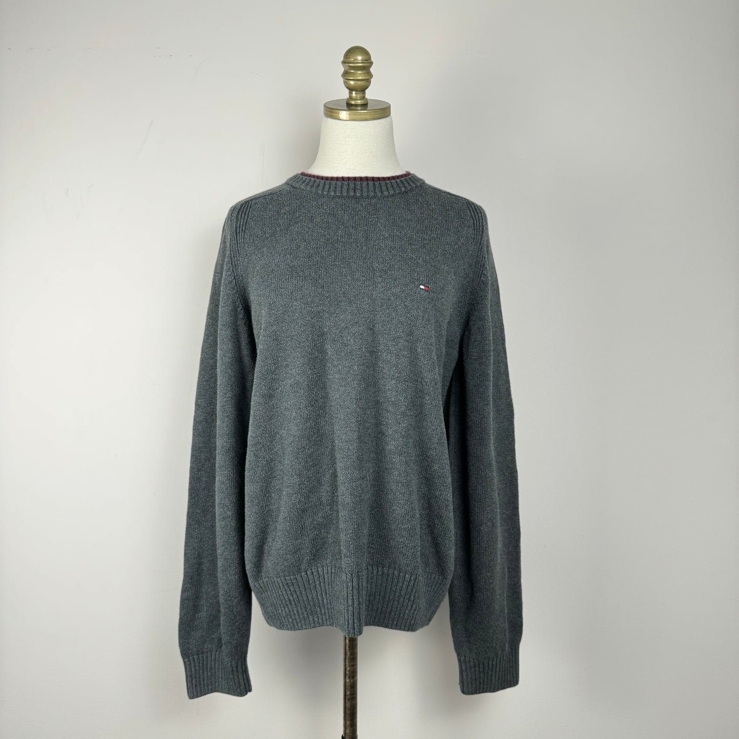 Tommy Dark Grey Oversized Knit Crewneck Sweater