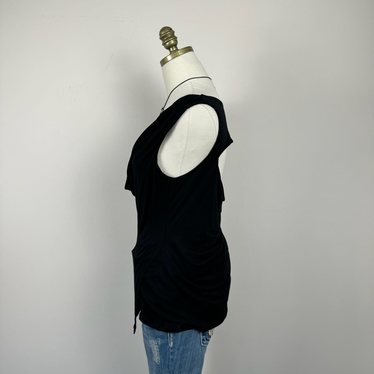 BCBG Black Off Shoulder Asymmetric Cowl Neck Top