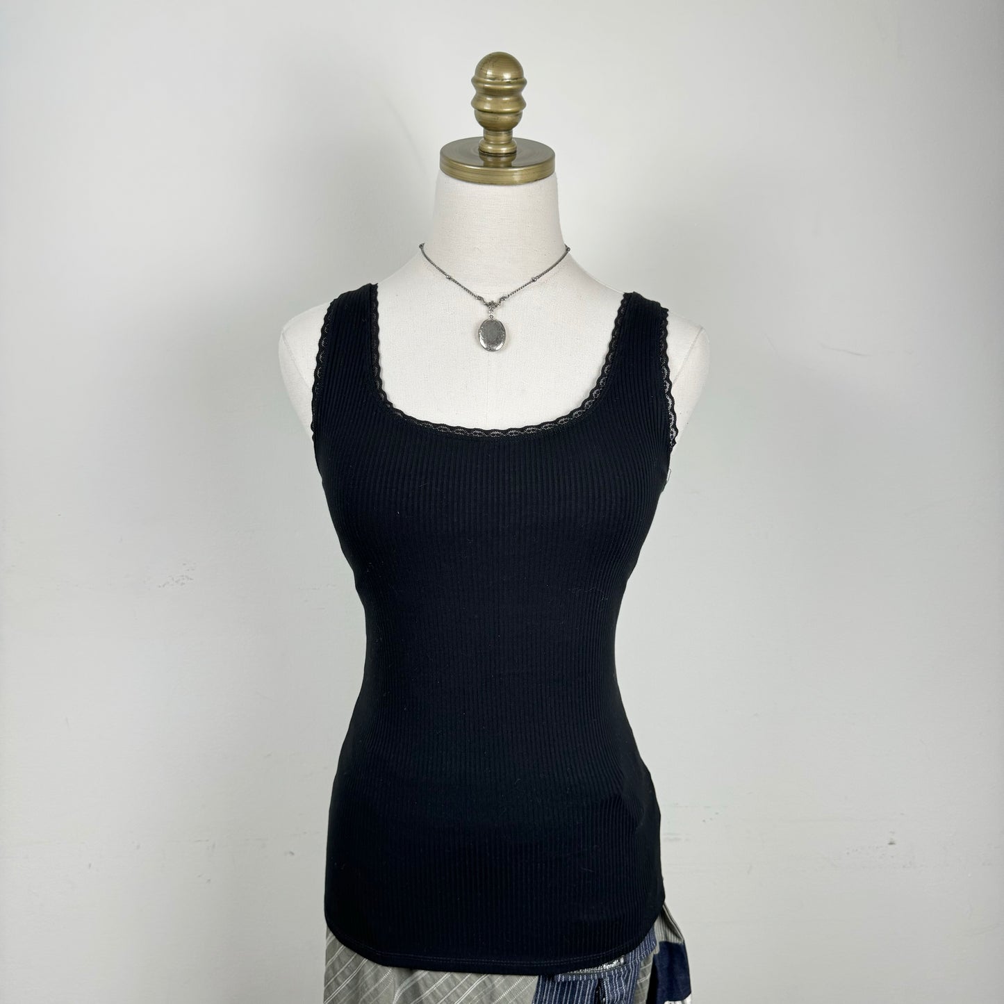 Black Fitted Lace Trim Tank