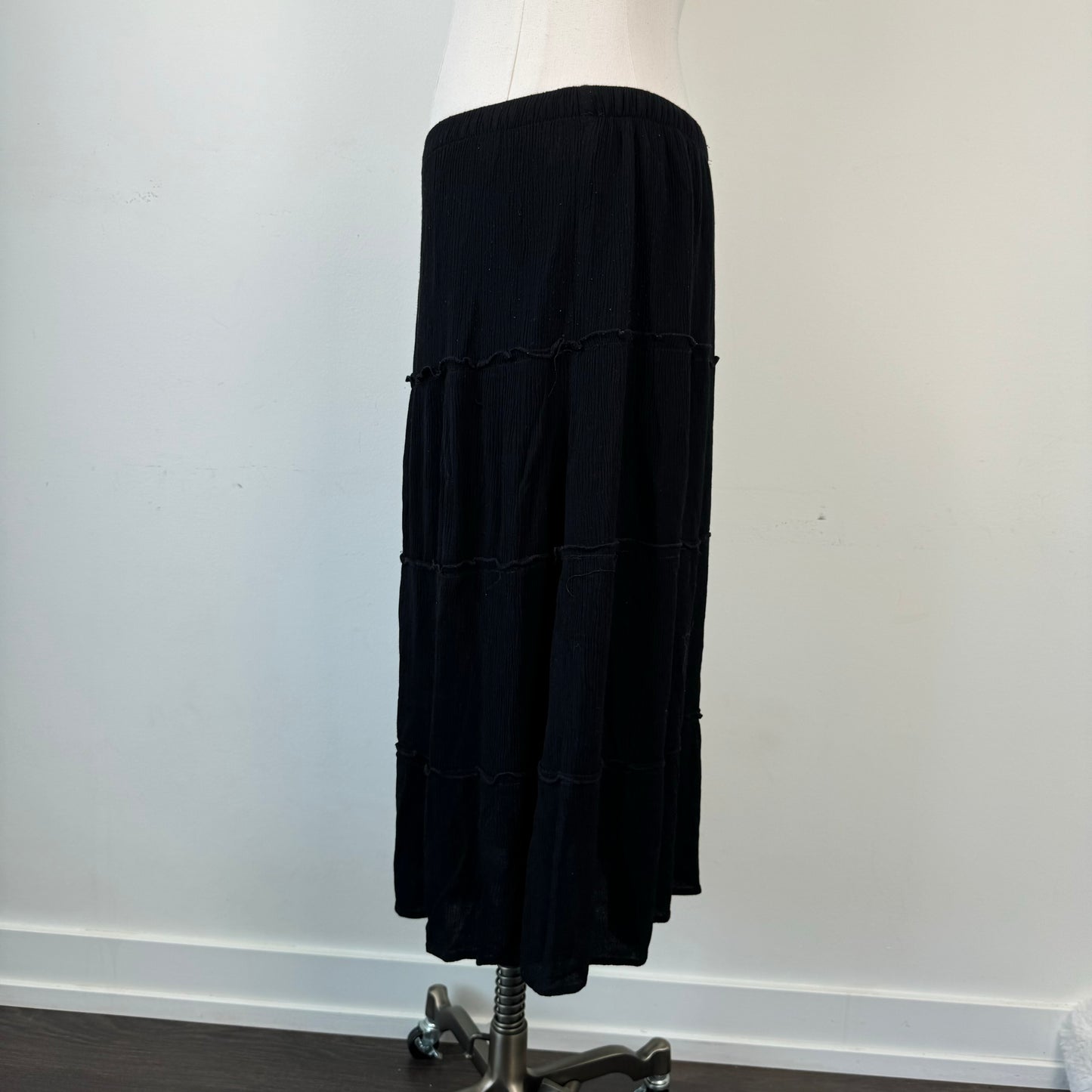 Black Tiered Midi Skirt