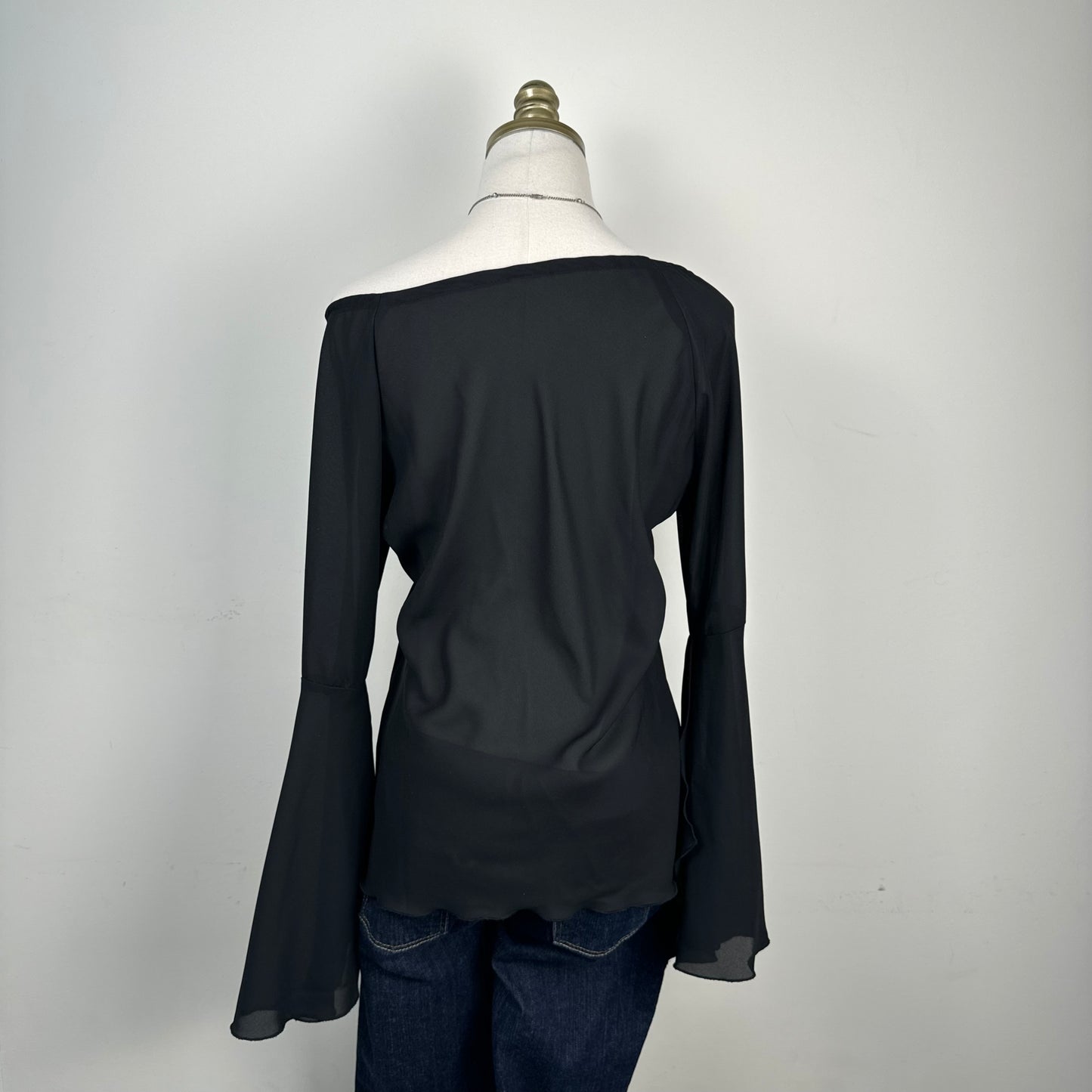 Black Chiffon Off Shoulder Bell Sleeve Top