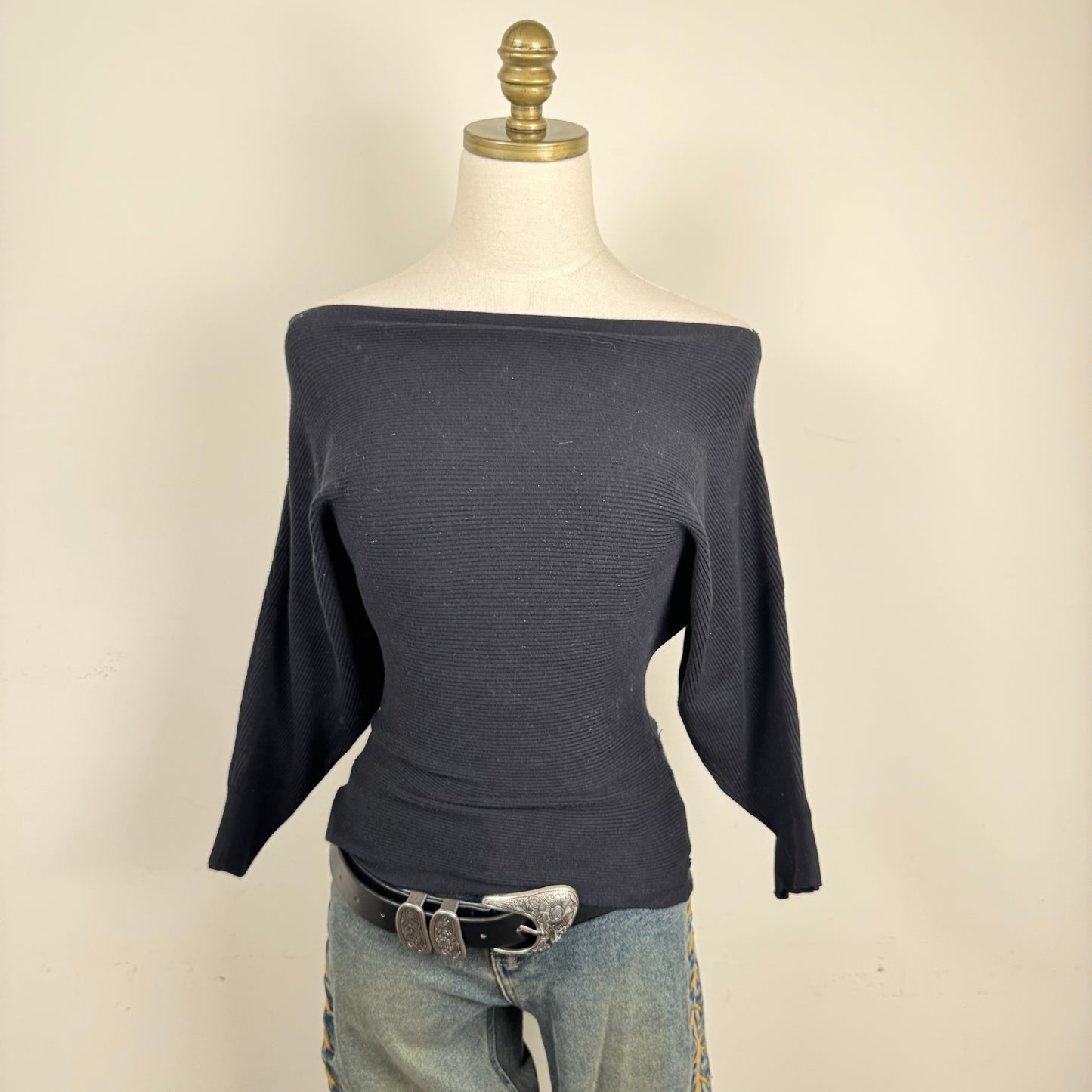 Black Off Shoulder Dolman Sweater