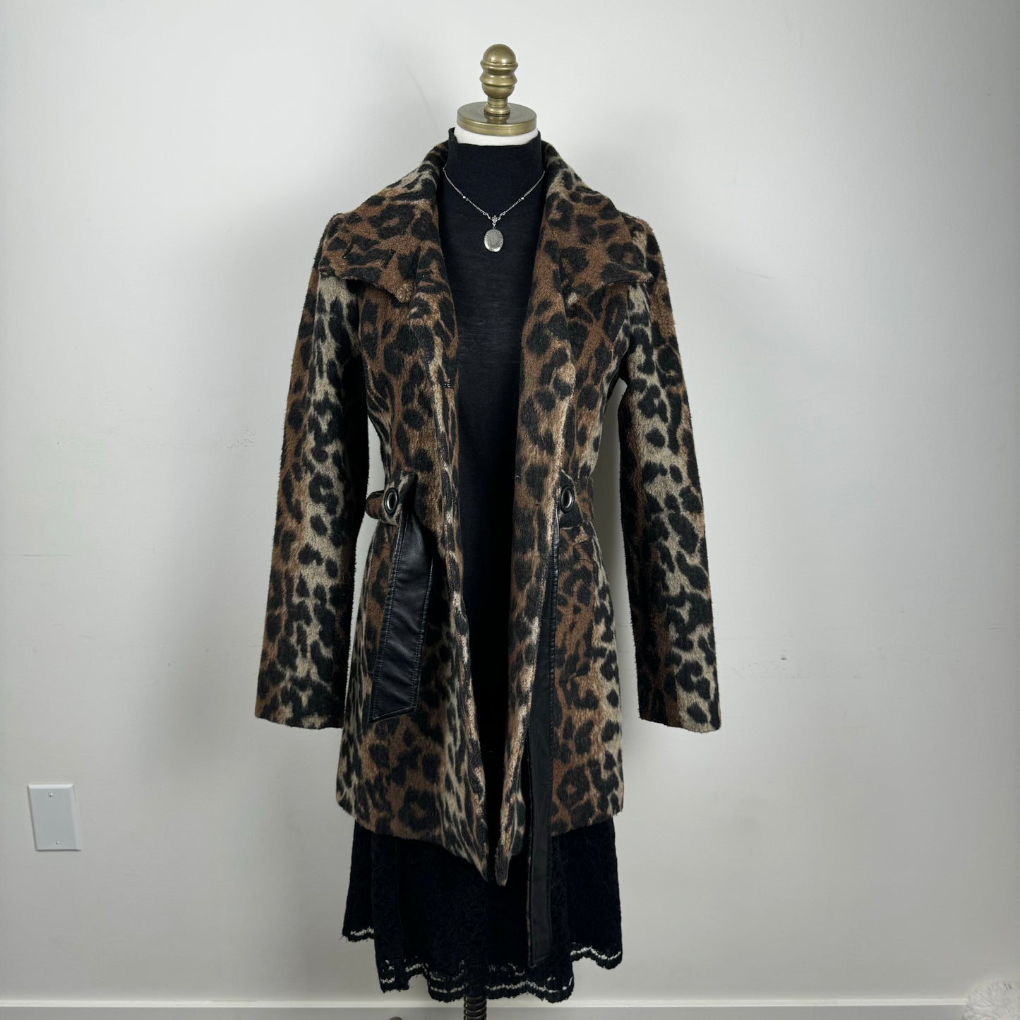 Vintage Leopard Print Wool Blend Coat