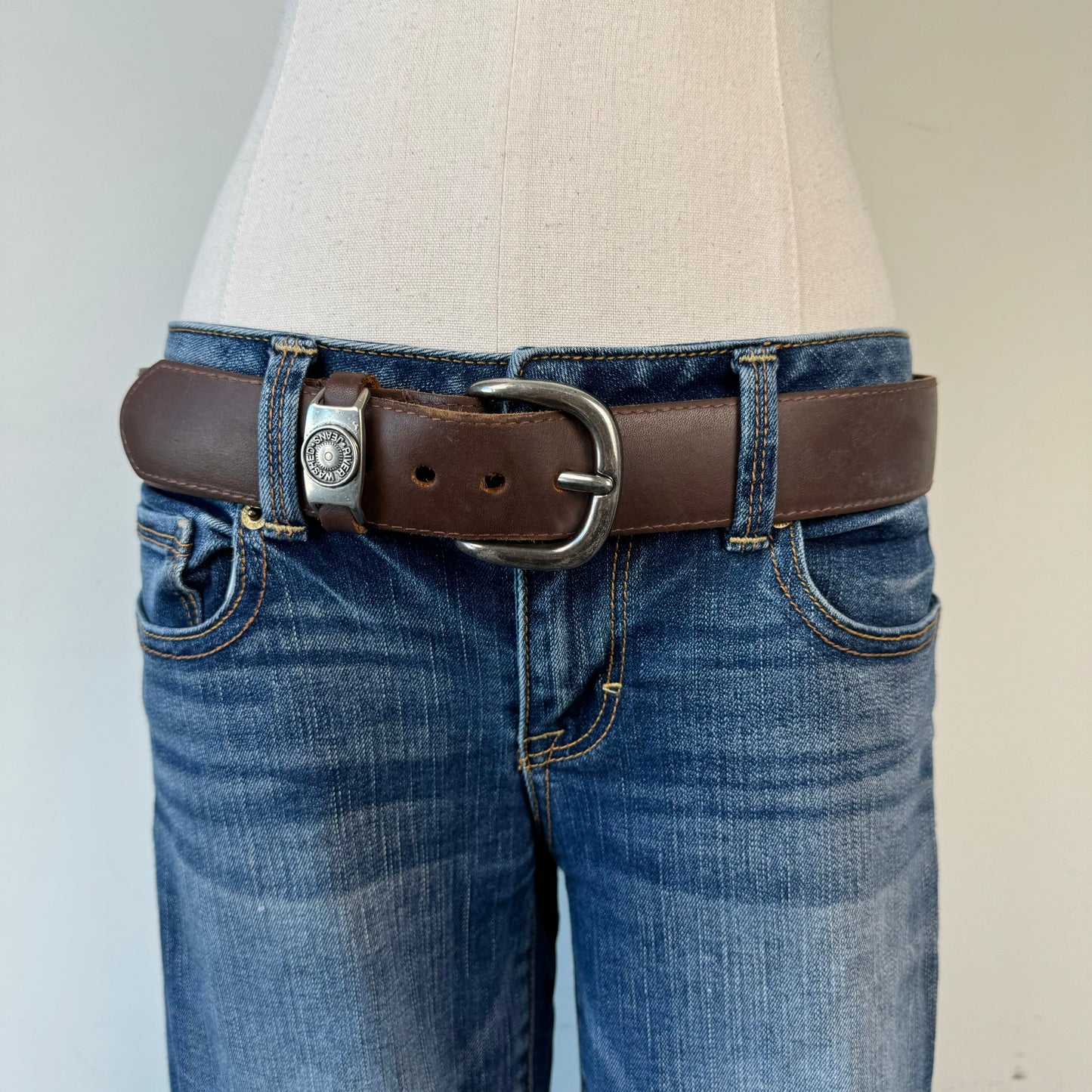 Brown Leather Silver Buckle Belt