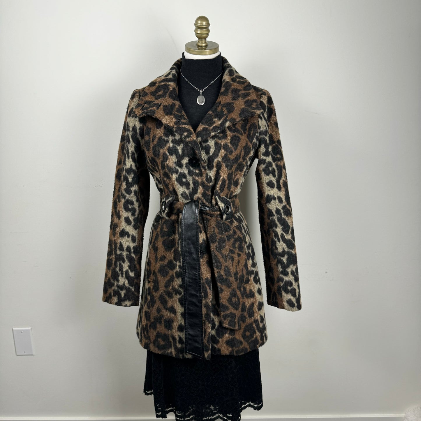 Vintage Leopard Print Wool Blend Coat