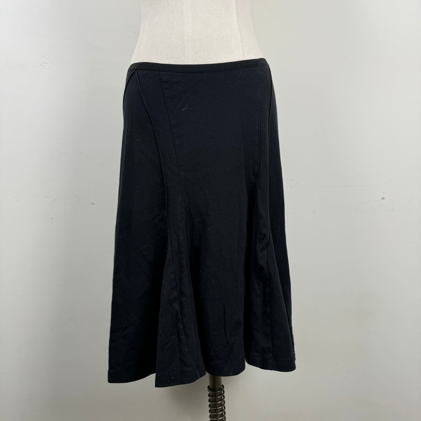 Black Wool Cotton Blend Ruffled Mid Skirt