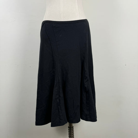 Black Wool Cotton Blend Ruffled Mid Skirt