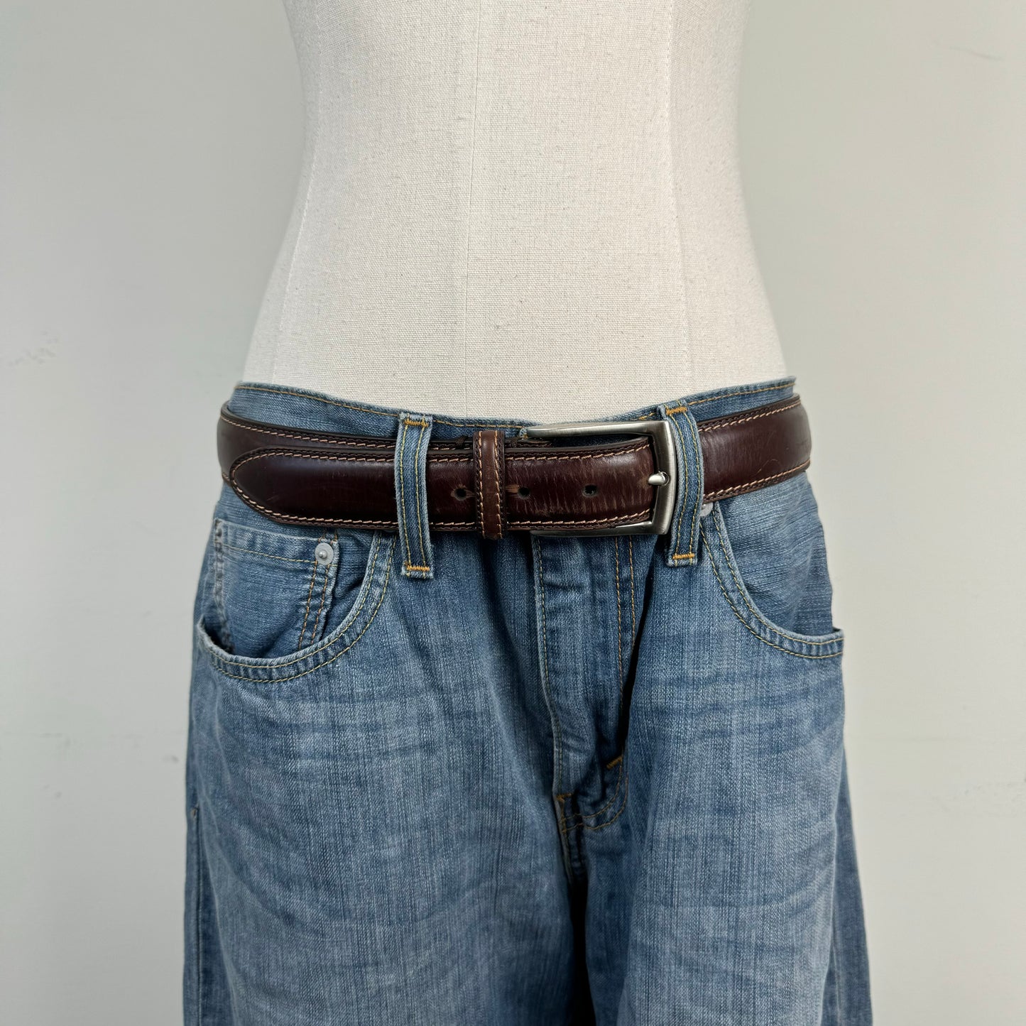 Brown Genuine Leather Silver Buckle Belt