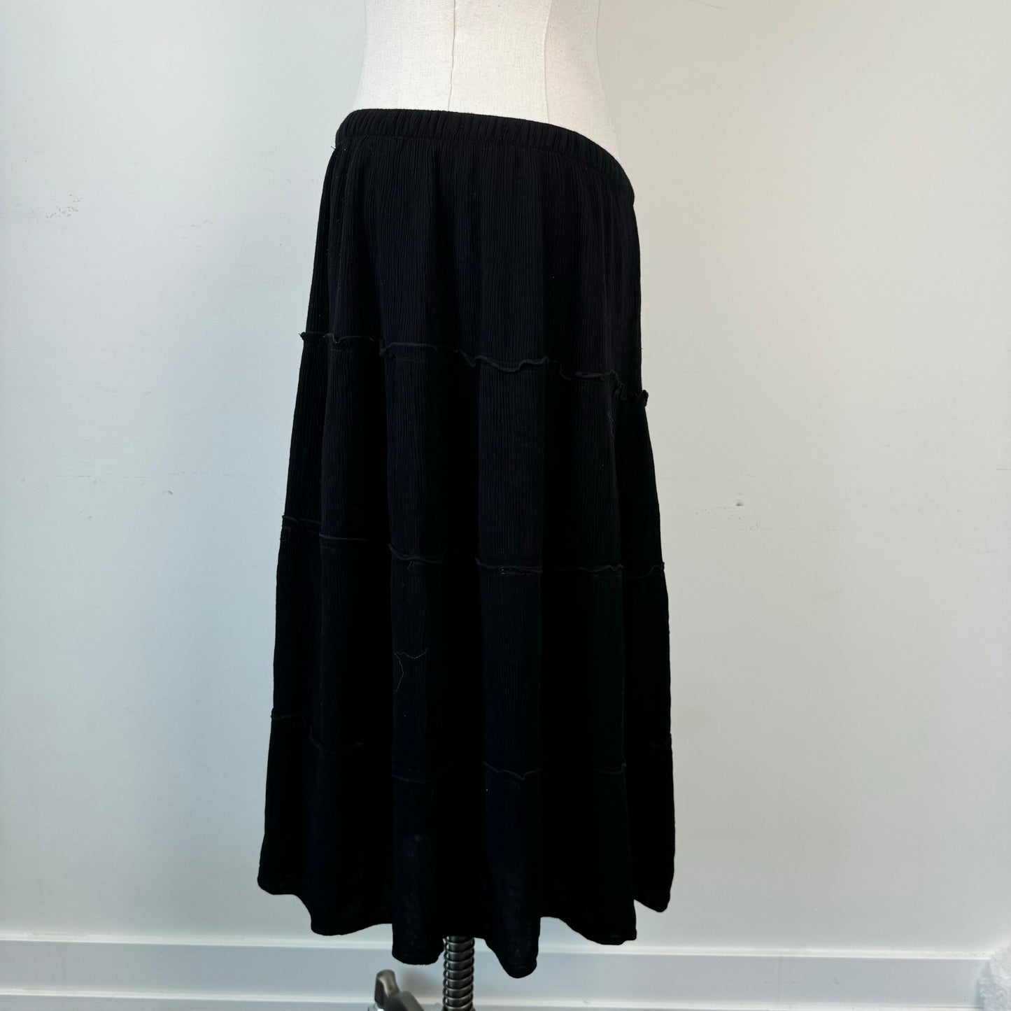 Black Tiered Midi Skirt