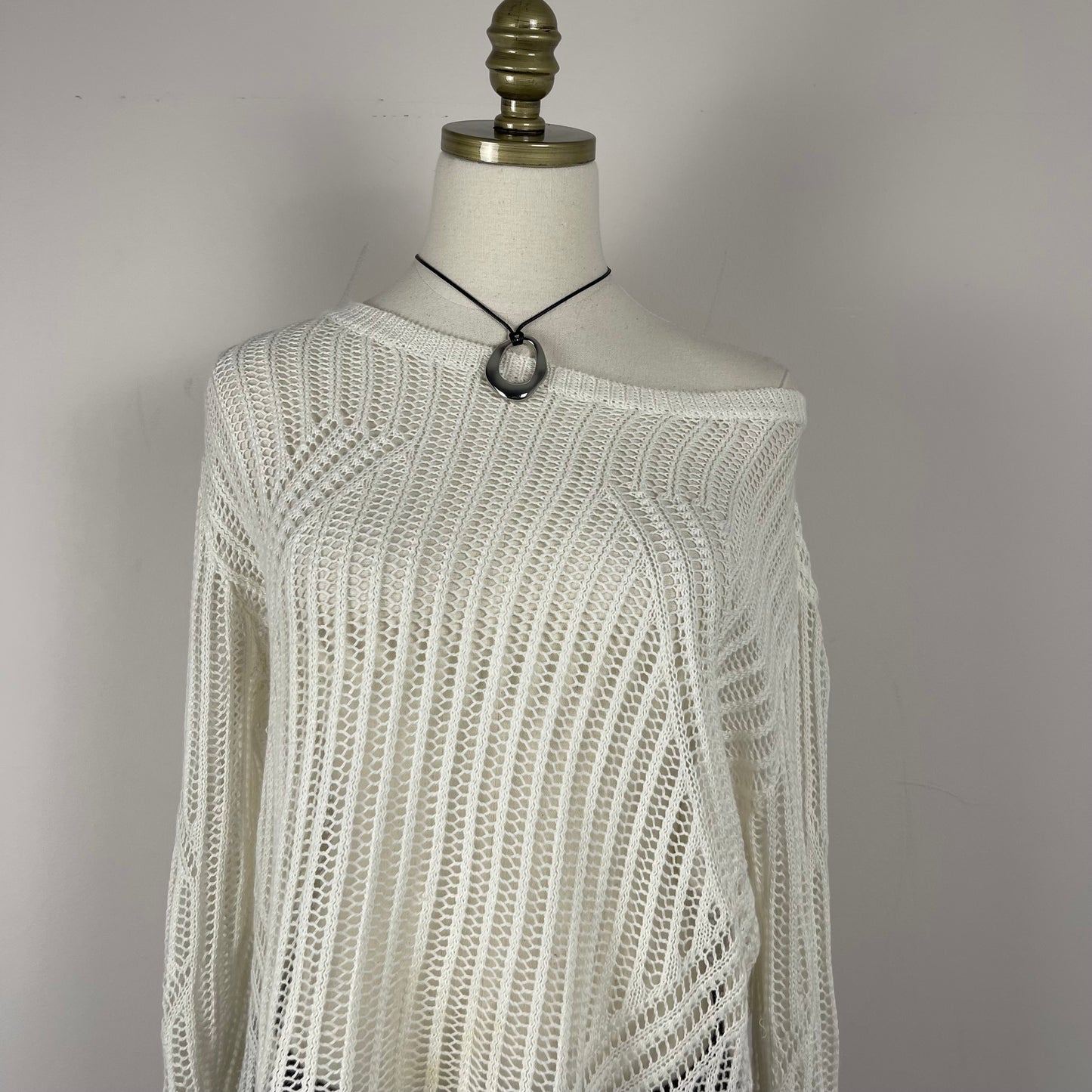 White Open Knit Sweater