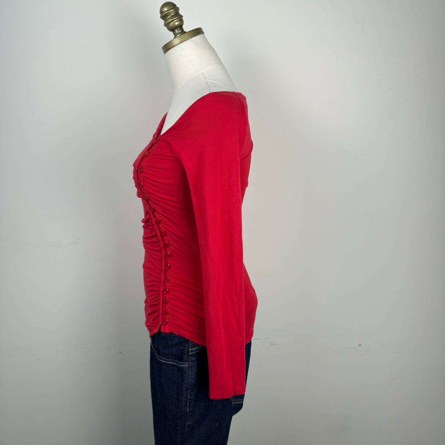 Asymmetric Fitted Red Long Sleeve Top