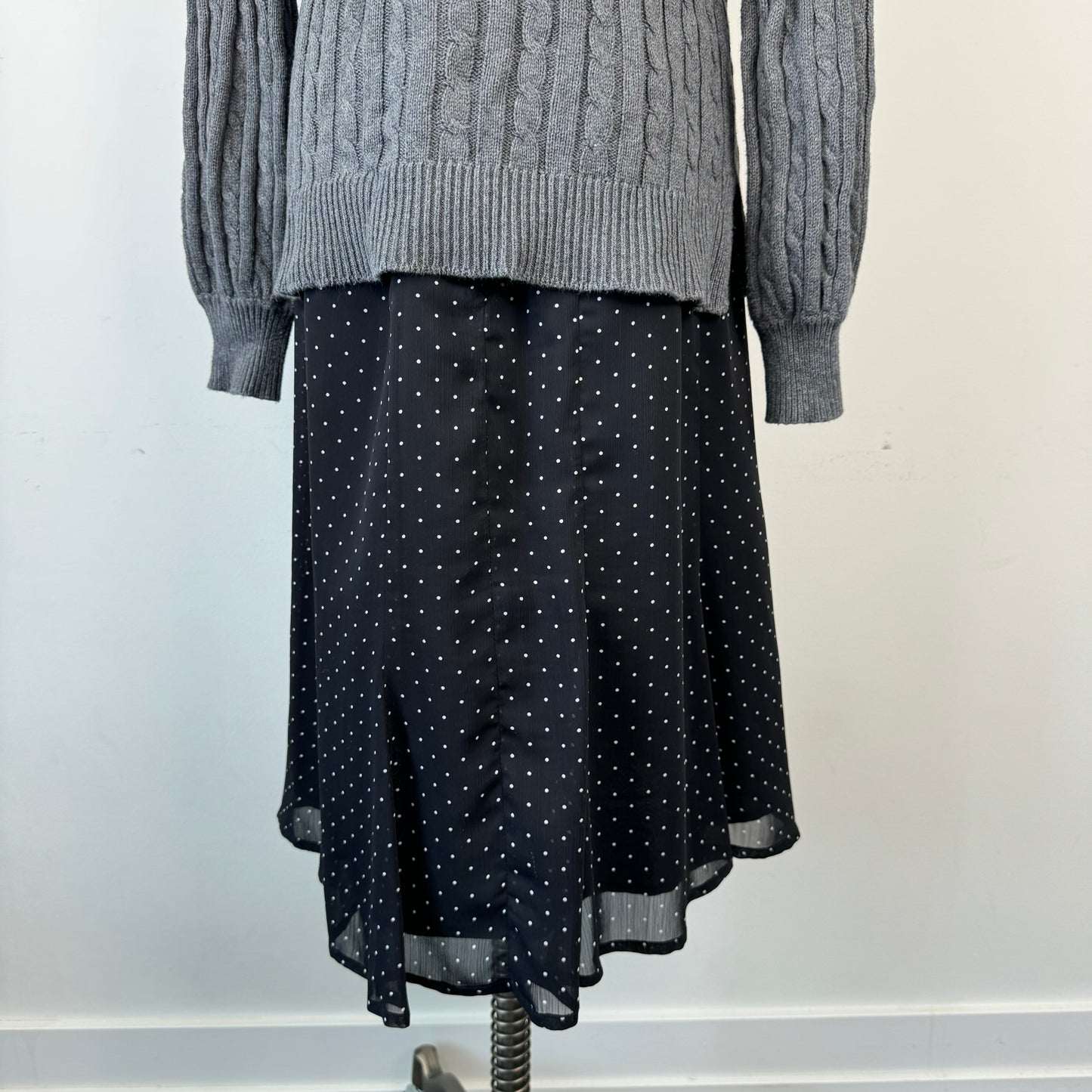 Polka Dot Mesh Overlay Midi Skirt