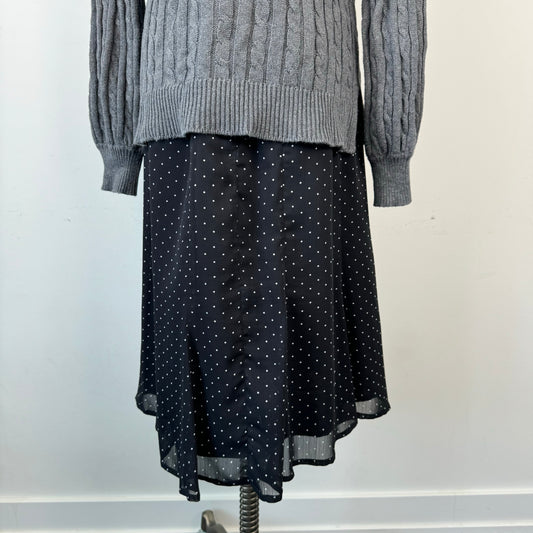 Polka Dot Mesh Overlay Midi Skirt