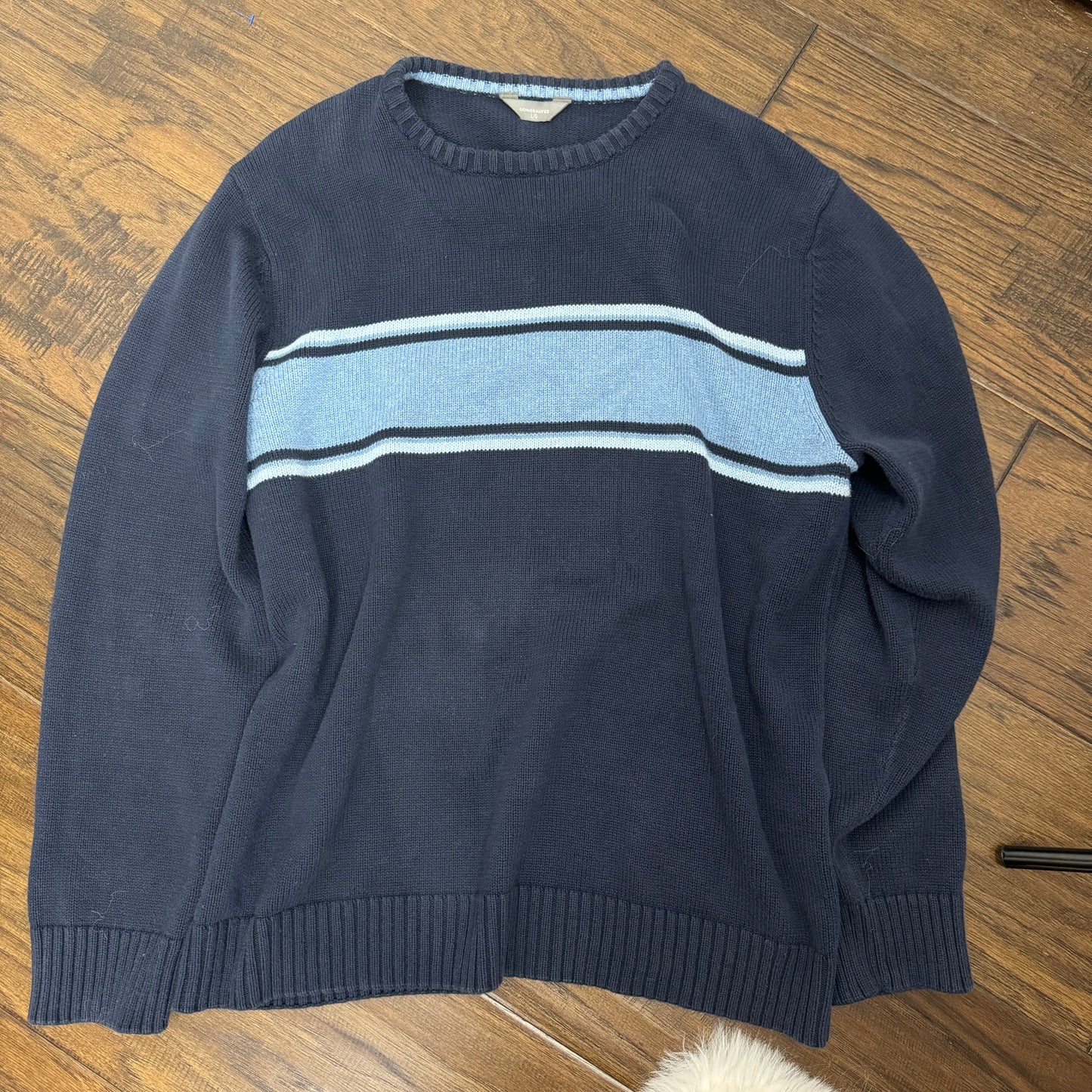 Retro Navy Oversized Crewneck Sweater